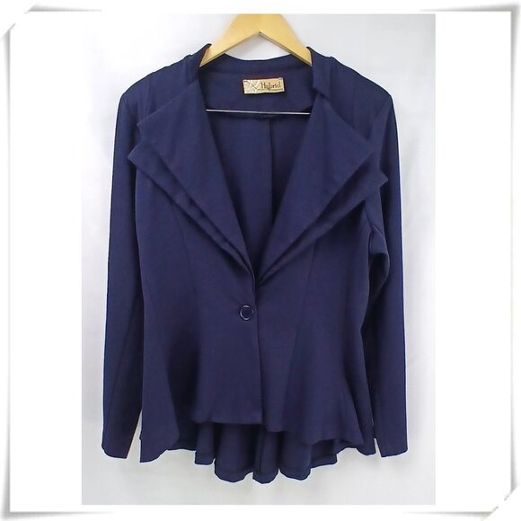 Hybrid & Company Dark Purple Jersey Peplum Flare Back Blazer Jacket Like New - Picture 1 of 8